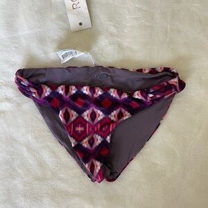 Roxy Women's Reversible Pink and Purple Patterned Bikini Bottom
